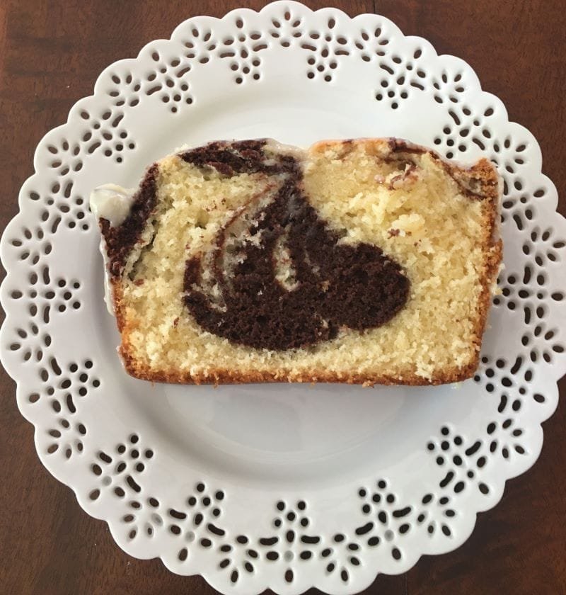 Marble Cake with white chocolate glaze is decadent and addictive.