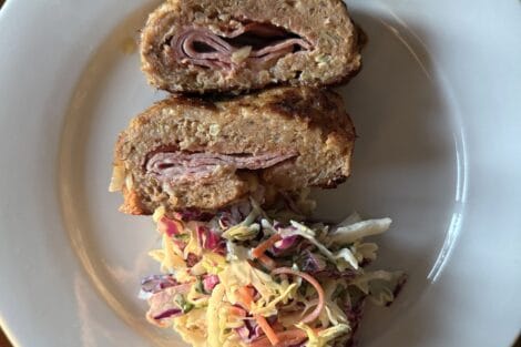 Minced meat roulade with ham and cheese