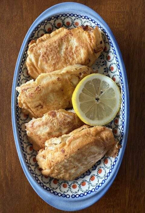 Cod in crêpe batter