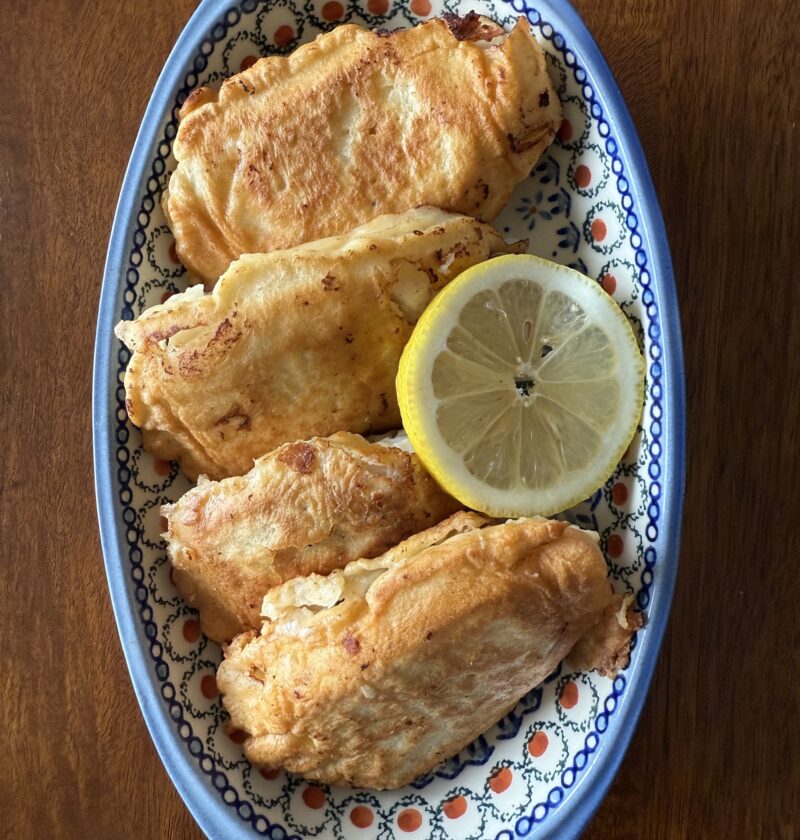 Cod in crêpe batter