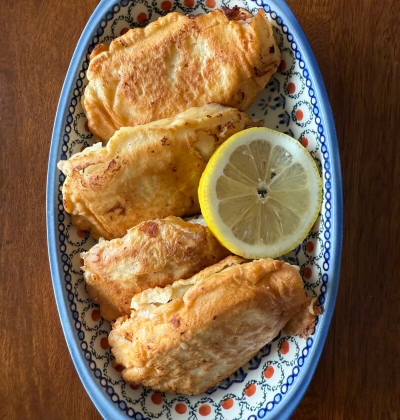 Cod in crêpe batter